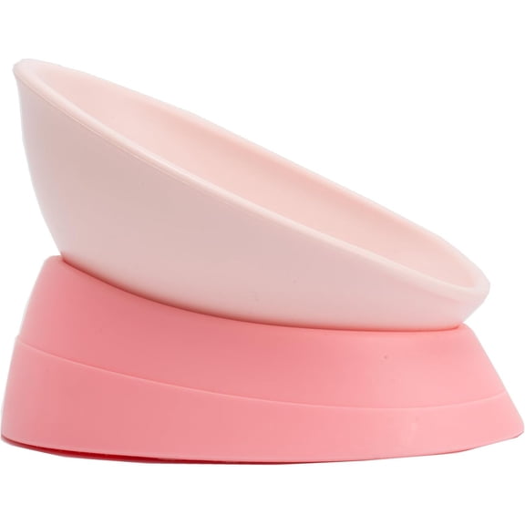 Bulldog Bowl Anti-Slip Dog Cat Dish Detachable Rubber Dog Bowl Pet Sterile Tilted Pet Feeder Slope Base (Pink, 2 Cup (Small/Medium Dog))