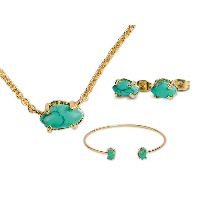 Set de joyería LuckyLy Ivy con cuarzo turquesa collar aretes brazalete oro 18k UNITALLA