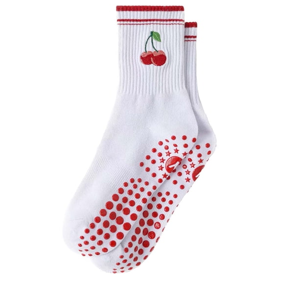 Yuanlong Women's Yoga Silicone Non- Above-Ankle Cherry Printed All-Season Socks Breathable Workout Hosiery