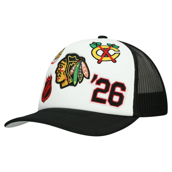 Men's Mitchell & Ness White/Black Chicago Blackhawks Gridlock Trucker Adjustable Hat