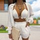 thumbnail image 5 of Tops + Sujetador + Pantalones Cortos Mujeres Tops + Sujetador + Pantalones cortos Conjuntos de 3 piezas Traje de pantalones cortos de verano Traje femenino (Blanco M) Cgtredaw para Mujer Blanco T XL, 5 of 6