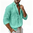 thumbnail image 3 of Ohufall Men's Shirts Cotton Linen Turndown Collar Button Top Long Sleeve Fashion Comfort Casual Tshirts, 3 of 7