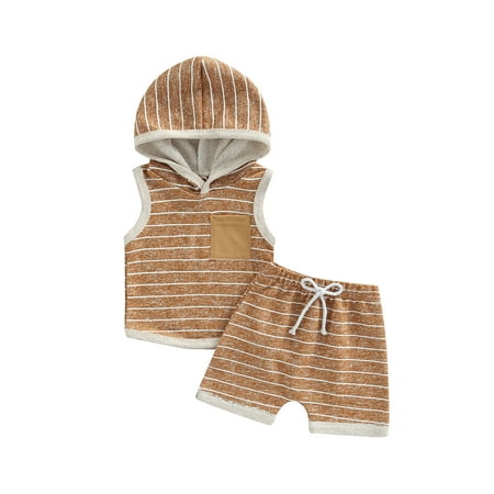 

Asashitenel Toddler Baby Boy Summer Outfits Stripes Short Sleeve Hooded Sweatshirt Tops Drawstring Shorts 2Pcs Sets