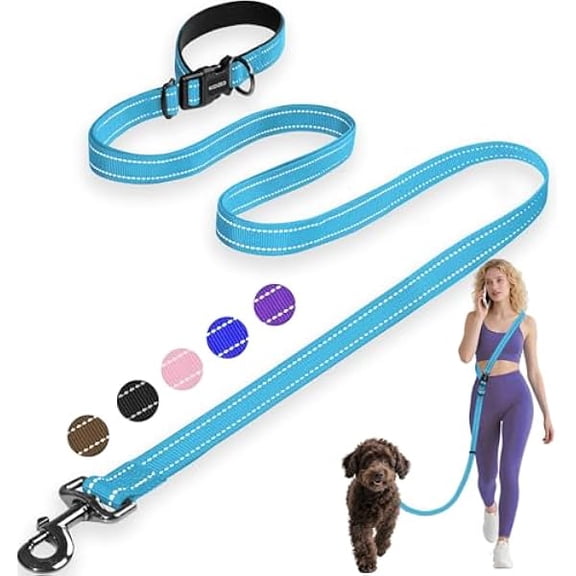 Eryueer Kazazoo Hands-Free Dog Leash Adjustable Length 5-8 Ft, Waist for Dog Walking, Running for Small &Medium Dogs with Reflective Strips, Ballistic Nylon, Waist Belt, Sky Blue