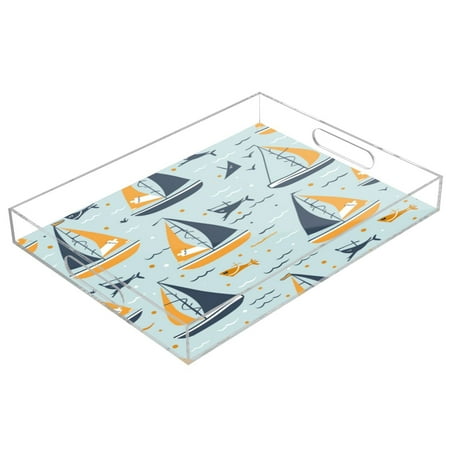 

Acrylic Tray 15.7*11.8*1.9 Inch Transparent Tray Food Tray Tea Cup Tray Serving Trays Cosmetics Storage Kitchen Table Bathroom Sundry Storage Green Cartoon Boat