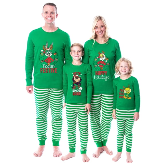 Looney Tunes Christmas Bugs Lola Tweety Taz Holiday Tight Fit Matching Family 2PC Pajama Set for Adults Kids Toddler