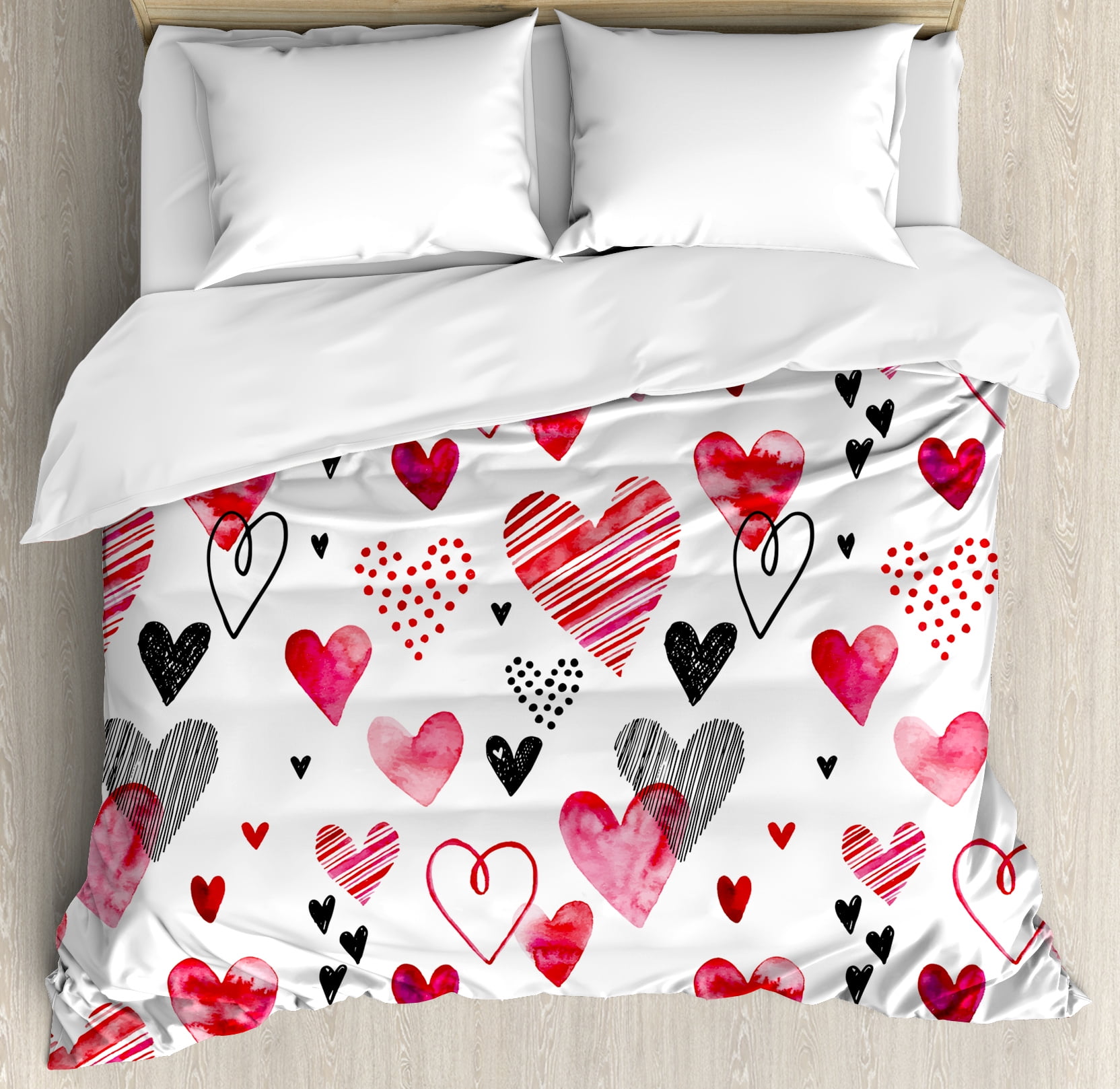 Valentine Duvet Cover Set, Different Types of Heart Shapes Romance Love