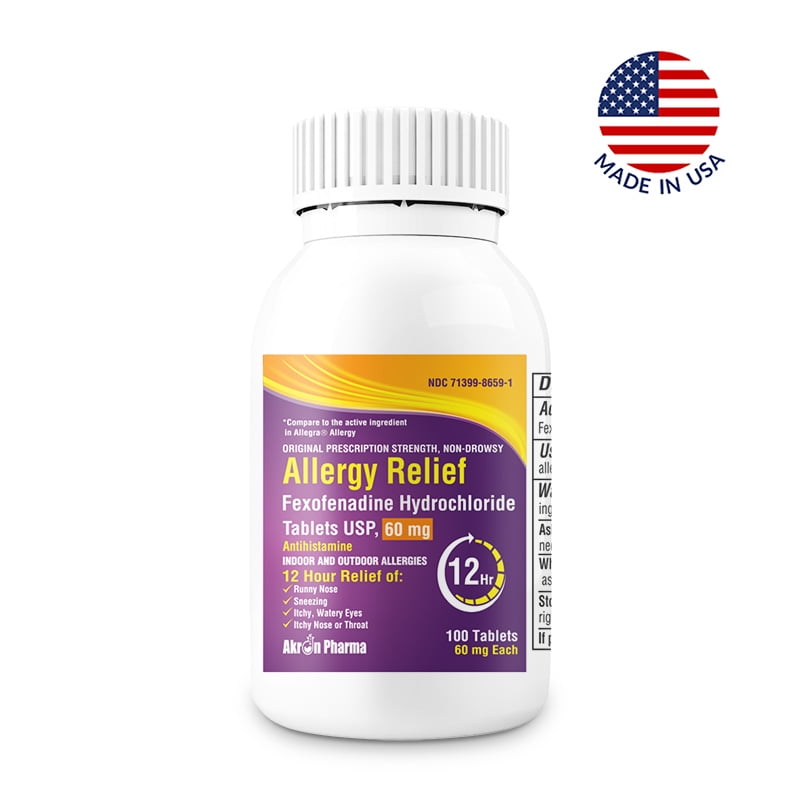 Akron's Fexofenadine Allergy Relief HCl ,60 mg, 100 count