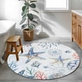 thumbnail image 4 of Summer Ocean Starfish Round Living Room Rugs 4 ft, Shell Coral Washable Area Rug with Non-Slip Sturdy Edge Binding Round Carpet for Entryway Kitchen Bedroom Bathroom, 4 of 9