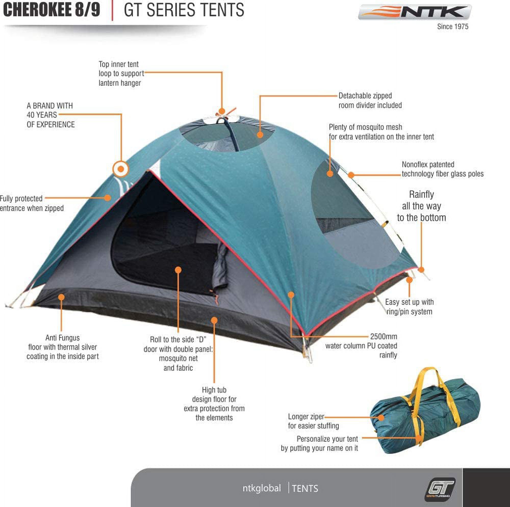 NTK Cherokee GT 8 to 9 Person 10 by 12 Foot Outdoor Dome Family Camping Tent 100% Waterproof 2500mm - image 4 of 9