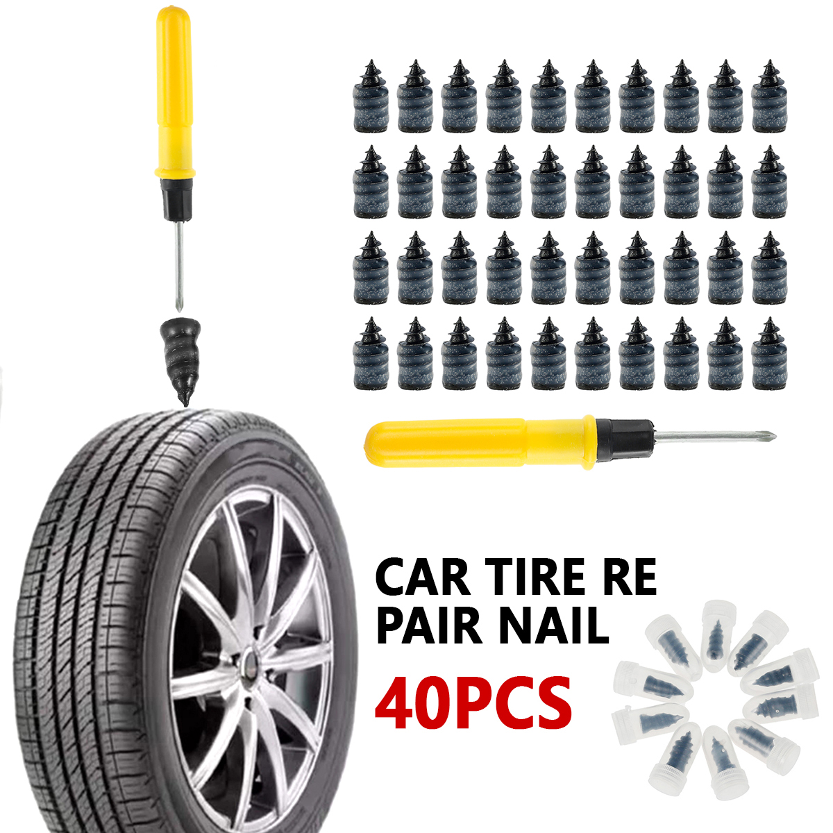 40pcs Tire Fast Repair Rubber Nail, SelfService Screwin Vacuum Tire Repair Screws for Car Auto