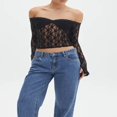 thumbnail image 3 of Lace Crop Tops for Women with Long Sleeves and Off-Shoulder Design, 3 of 5