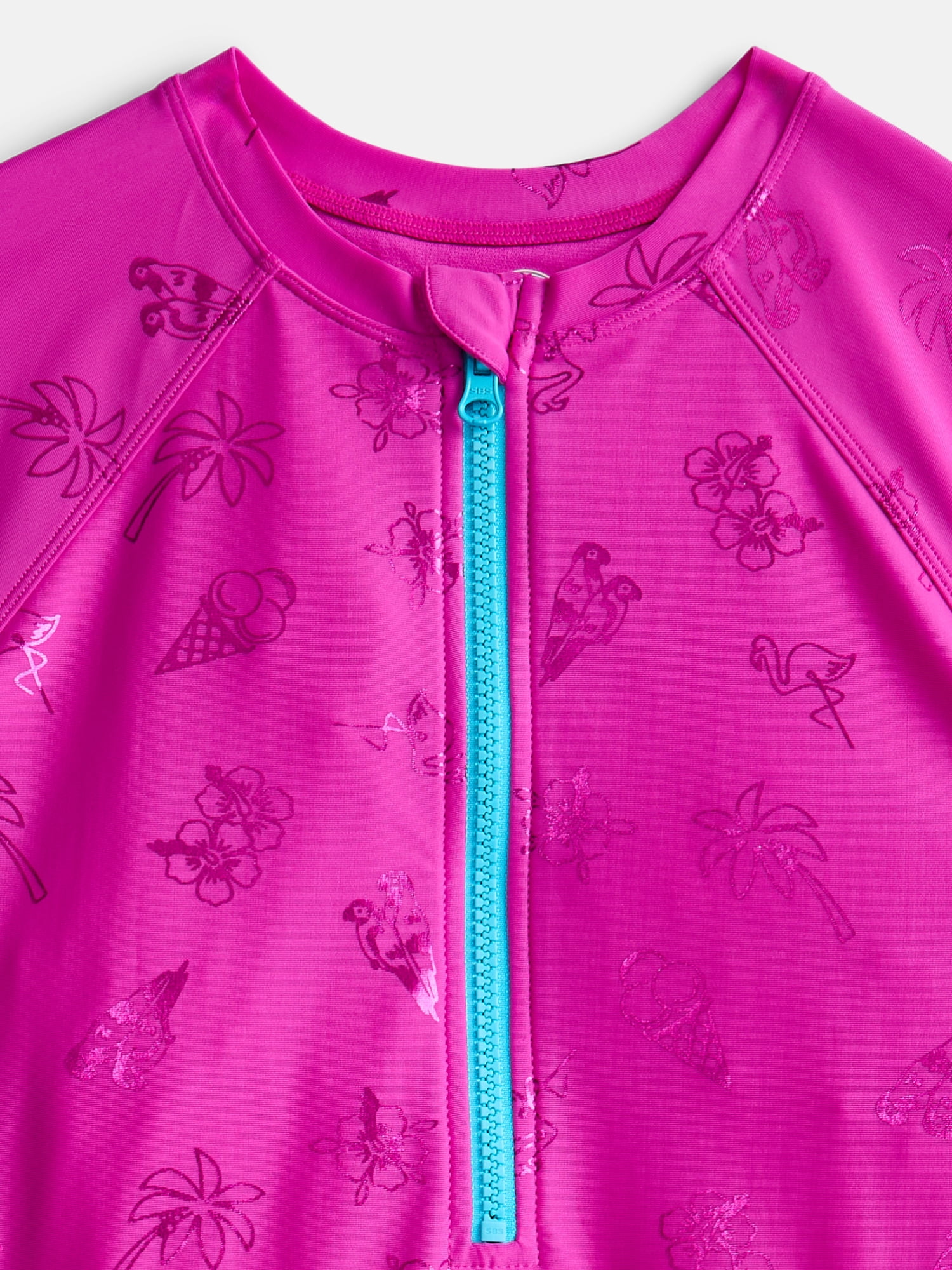 Wonder Nation Girls Zip-Up Rash Guard One-Piece Swimsuit with Short Sleeves, Sizes 4-18