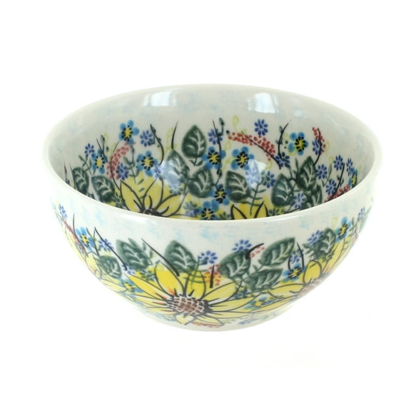 Blue Rose Polish Pottery Sunflower Maze Cereal/Soup Bowl