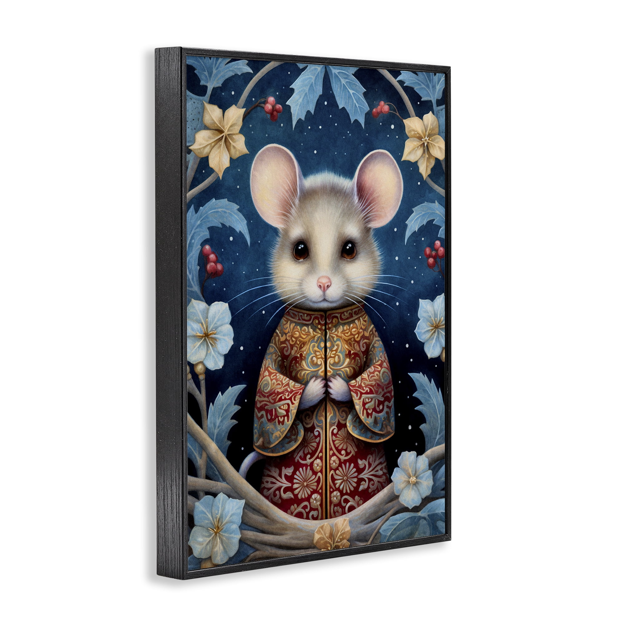 Stupell Industries Woodland Pattern Mouse Animals & Insects Painting Black Framed Art Print Wall Art, 16 x 24