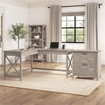 thumbnail image 2 of Scranton & Co L-Shaped Engineered Wood Desk with File Cabinet in Washed Gray, 2 of 9