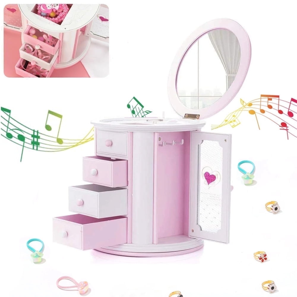 Girls Musical Jewelry Box, 4 Layer Jewelry Storage Case,Necklace Storage Case Cute Jewelry Box for Little Toddler Jewelry Organizer Box Gift Music Jewelry Box