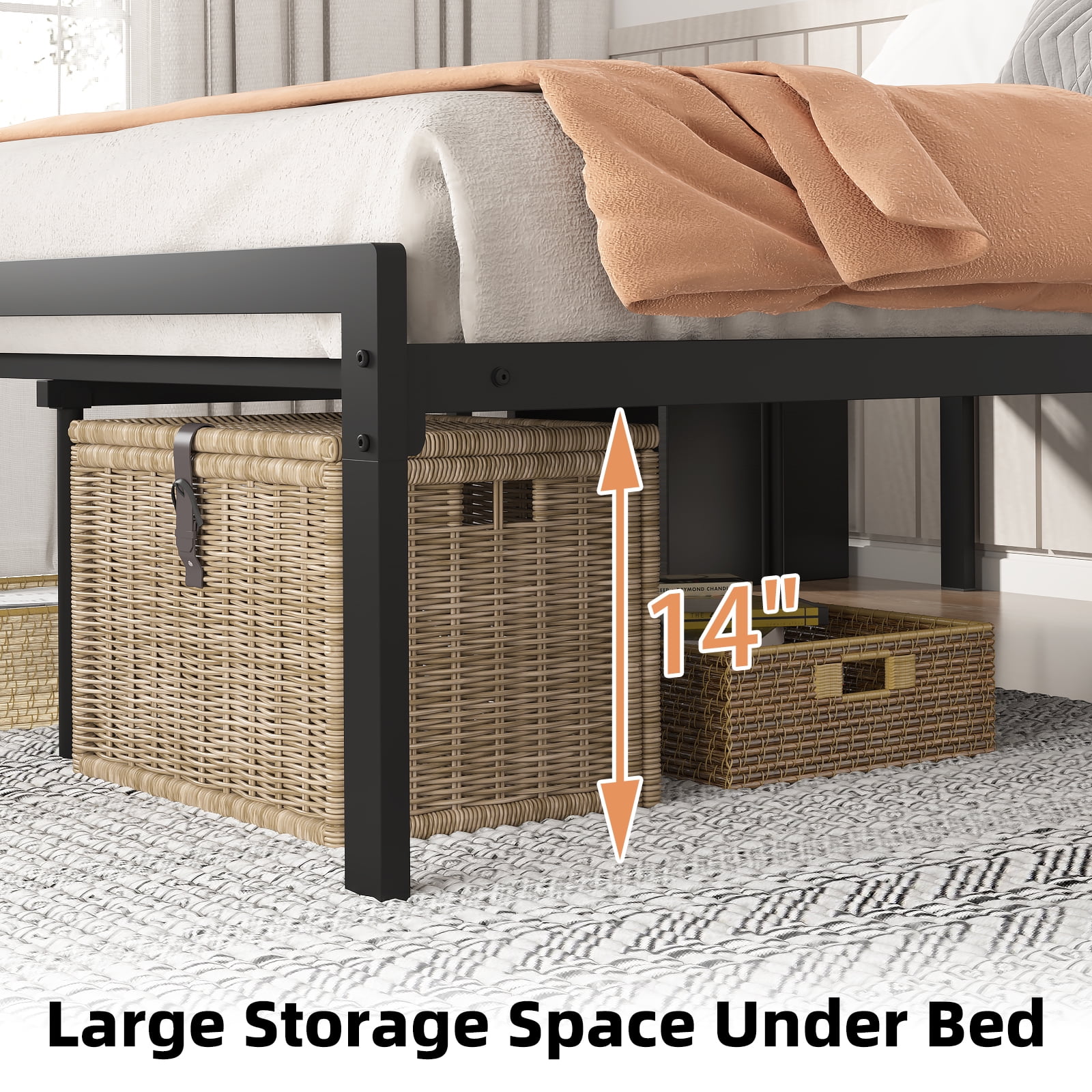 Yoneston Full Size 16 inch Heavy Duty Metal Platform Bed Frame with Large Under-Bed Storage Space, Black