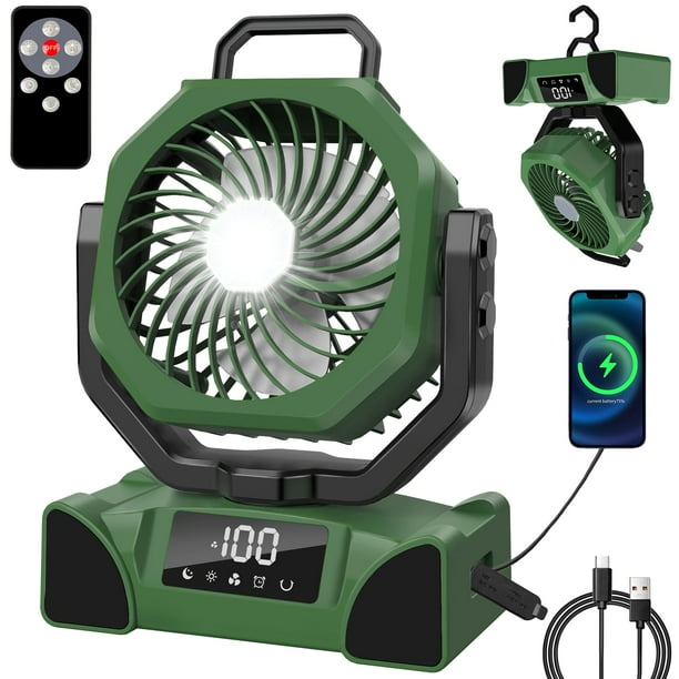 Ventilador de camping portátil LQTTEK con batería de 20000 mAh con mando a distancia, color verde