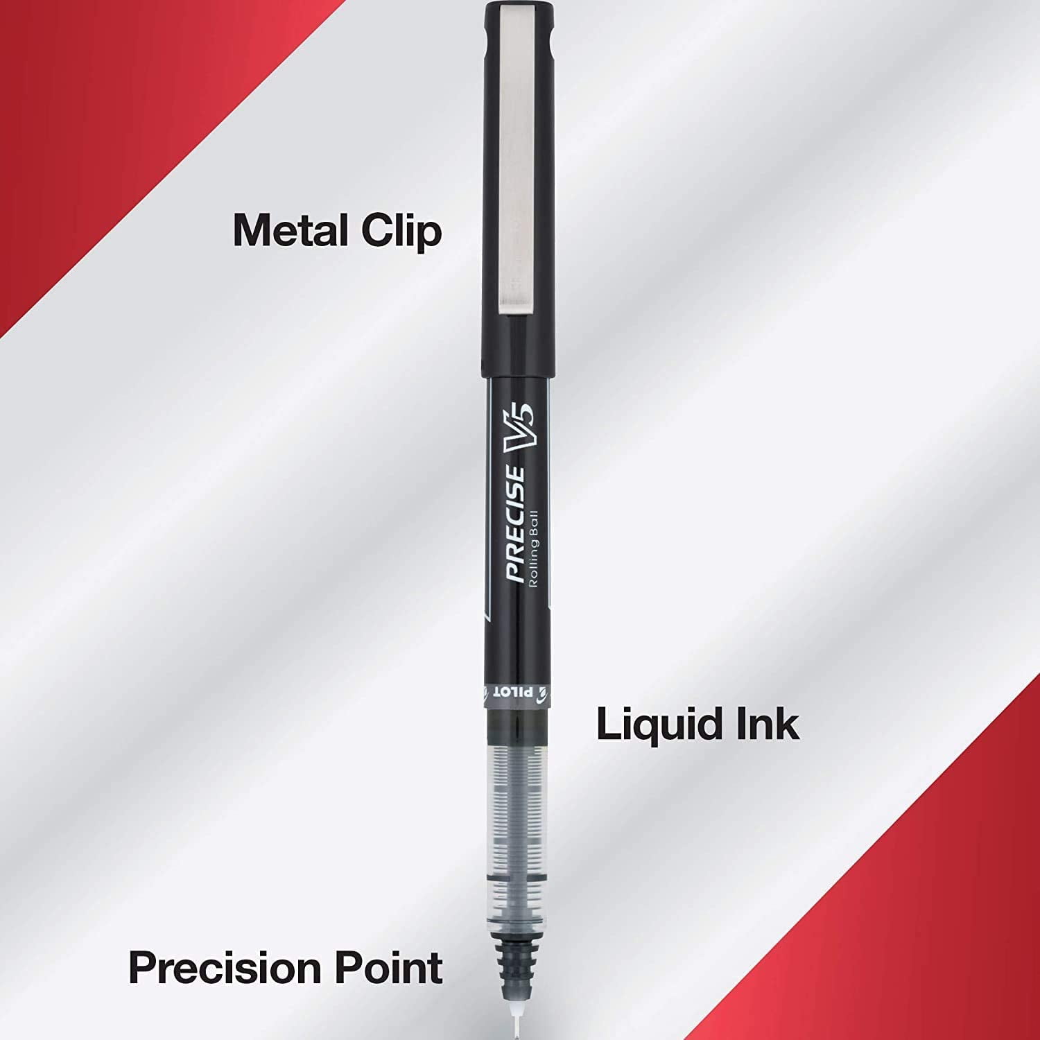Pilot Precise V5 Premium Rolling Ball Stick Pens, Extra Fine Point, 0.5 mm, Black Ink, 14 Count