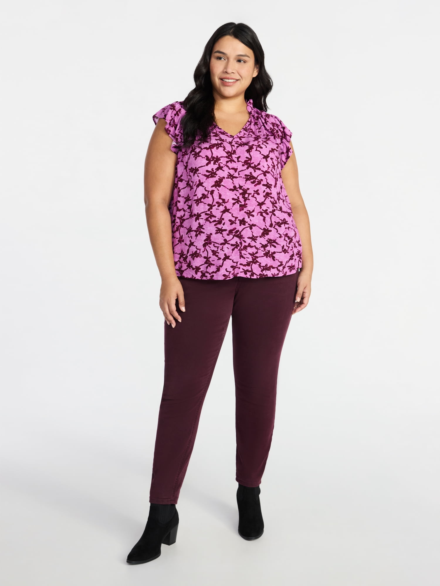 Terra & Sky Women's Plus Size Flutter Sleeve Blouse, Sizes 0X-5X