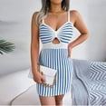 thumbnail image 2 of IROINNID Sheath Dress For Women Suspender V-Neck Contrast Stripe High Waist Knitted Suspender Wrap Hip Dress Short Stripes Dress, 2 of 7