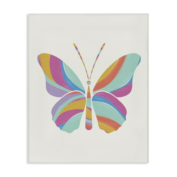 Stupell Industries Groovy Striped Butterfly Animals Painting Wrapped Canvas Art Print Wall Art, 16 x 20