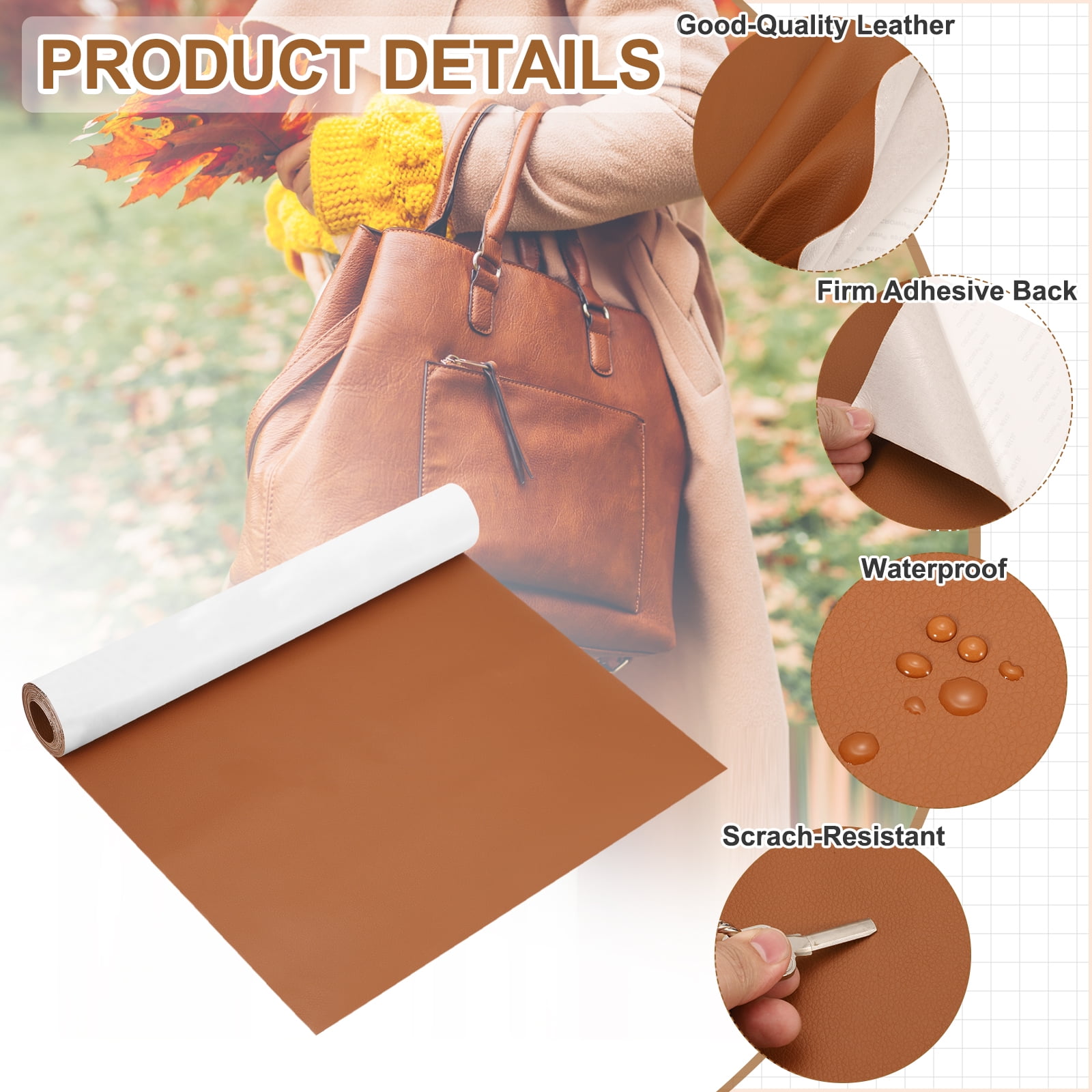 Uxcell Leather Repair Patch 16"x79" Self-Adhesive Leather Vinyl Repair Tape Kit for Furniture Couches Sofa Chair Car Boat Seats Jackets, Light Brown