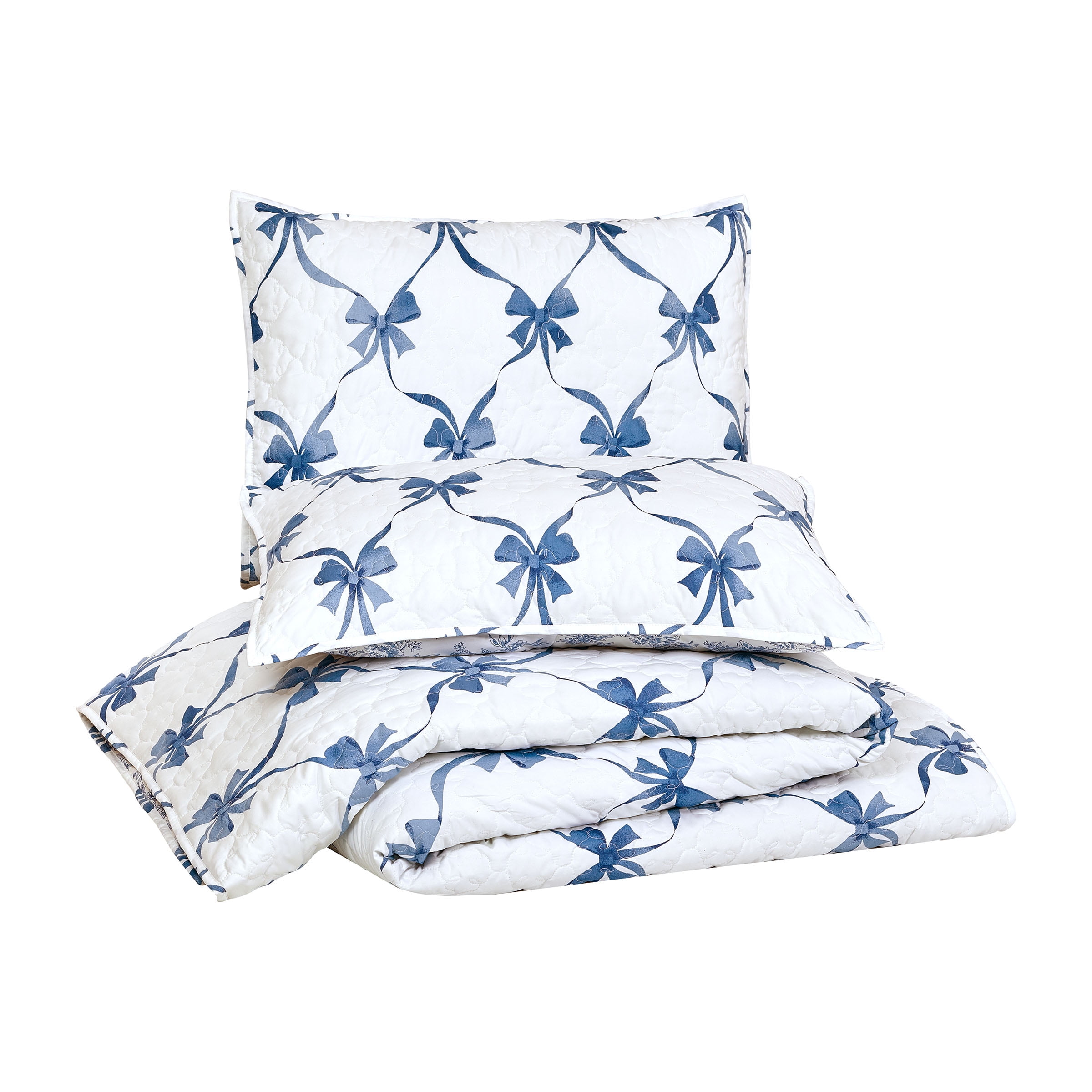Modern Heirloom Abigail Bow Blue 2-Piece Quilt Set, Twin, All Ages