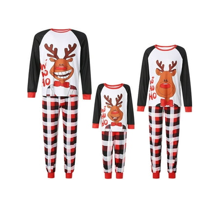 

JYYYBF Christmas Pyjamas for Family Elk Letter Printing Plaid Raglan Long Sleeve Round Collar Sleepwear for Xmas White 8 Years