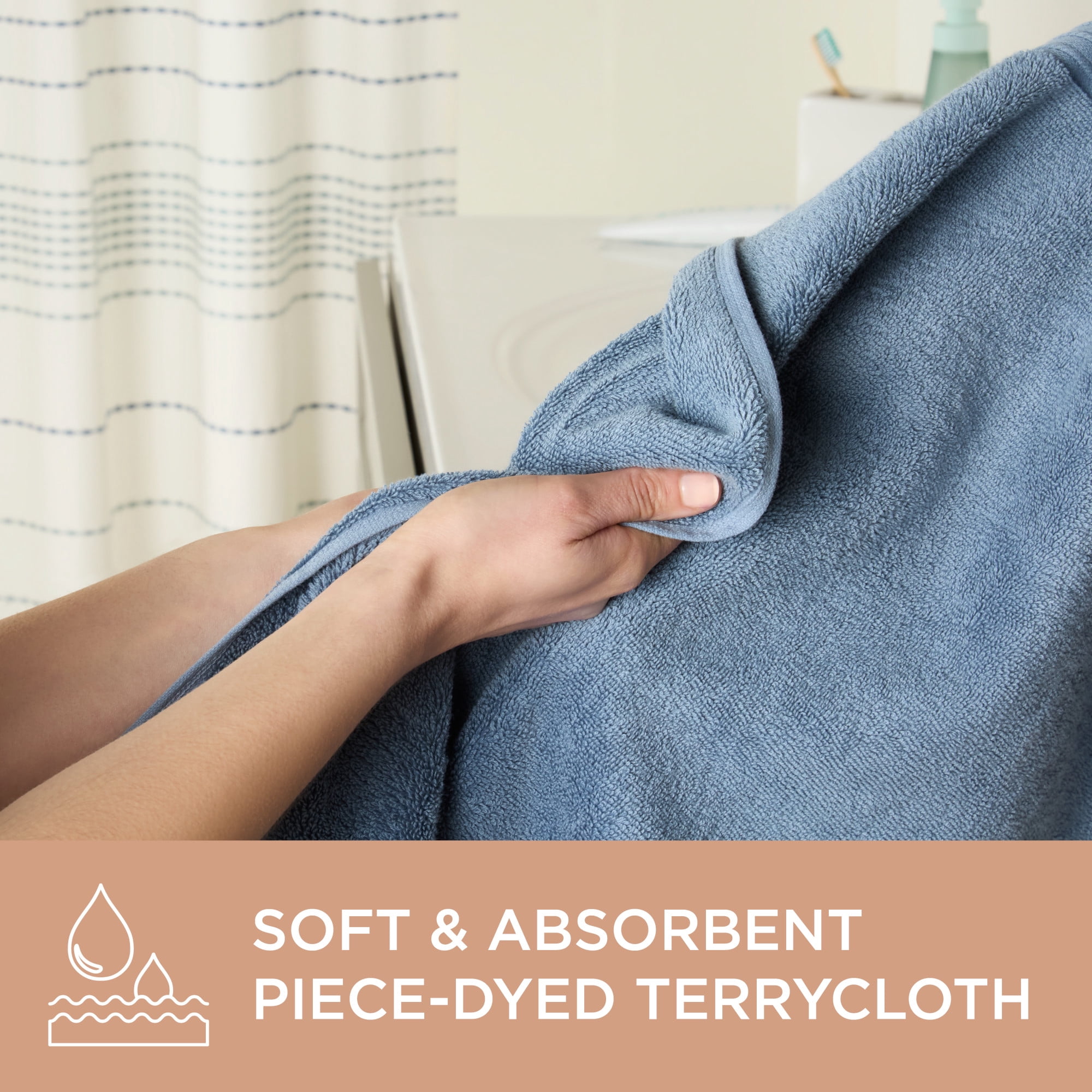 TOWN & COUNTRY EVERYDAY 4-Piece Solid Dobby Border Bath Towel Set, 30"x58", 100% Cotton, Plush & Absorbent 650GSM, Blue