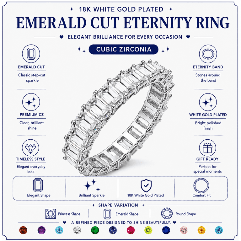 JeenMata Stackable Emerald Cut Eternity Wedding Band photo 3