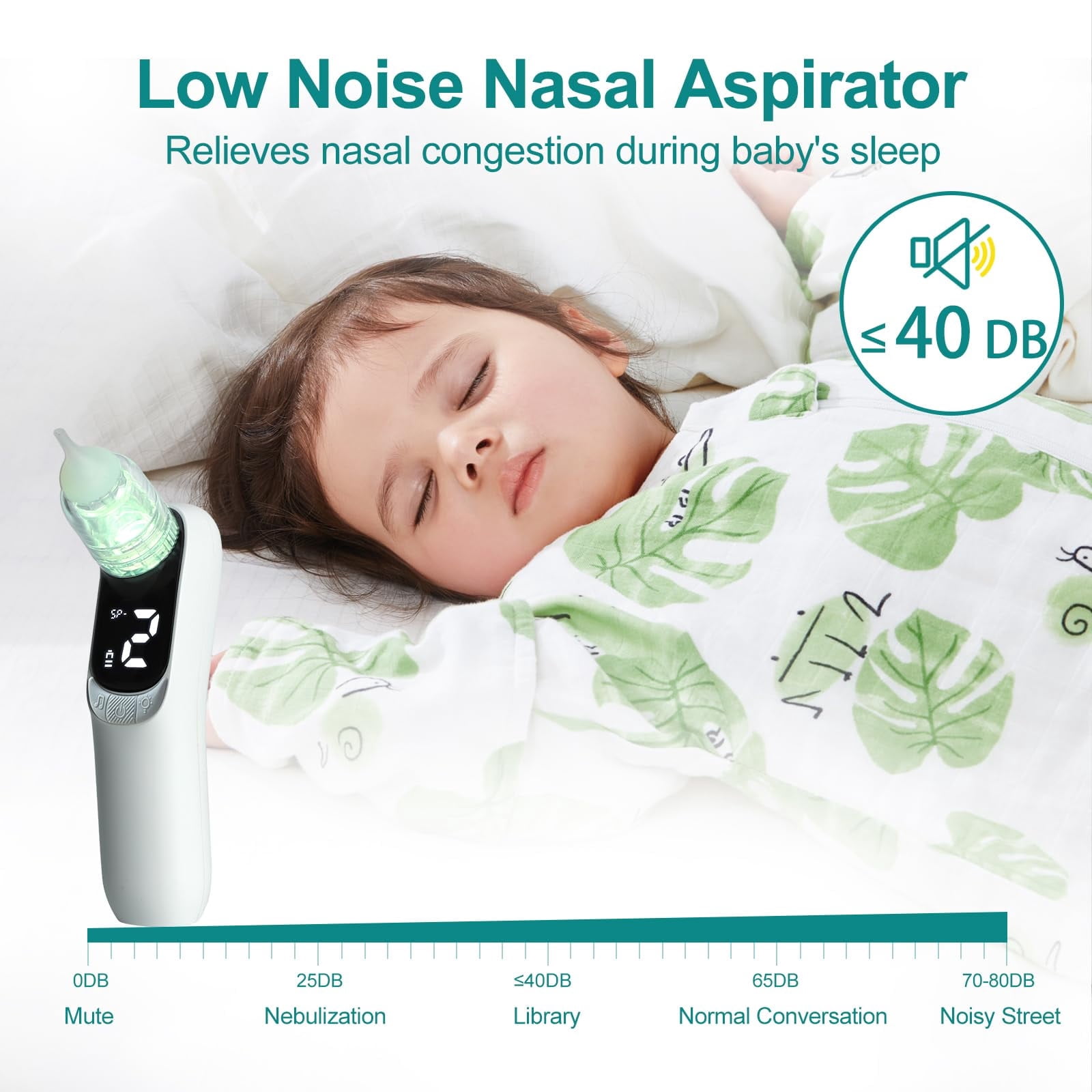 Baby Electric Nasal Aspirator with 3 Suction Levels, Music &  Light, USB Rechargeable Nose Cleaner for Infants & Toddlers