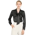 thumbnail image 1 of INSPIRE CHIC Women's Irregular Dotted Work Long Sleeve Tie Neck Blouse, 1 of 6