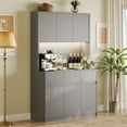 thumbnail image 1 of Bingirl Kitchen Pantry Cabinet with Charging Station, Large Kitchen Pantry with Microwave Countertop and LED Lights, Tall Cabinet with Storage Drawers, 1 of 7