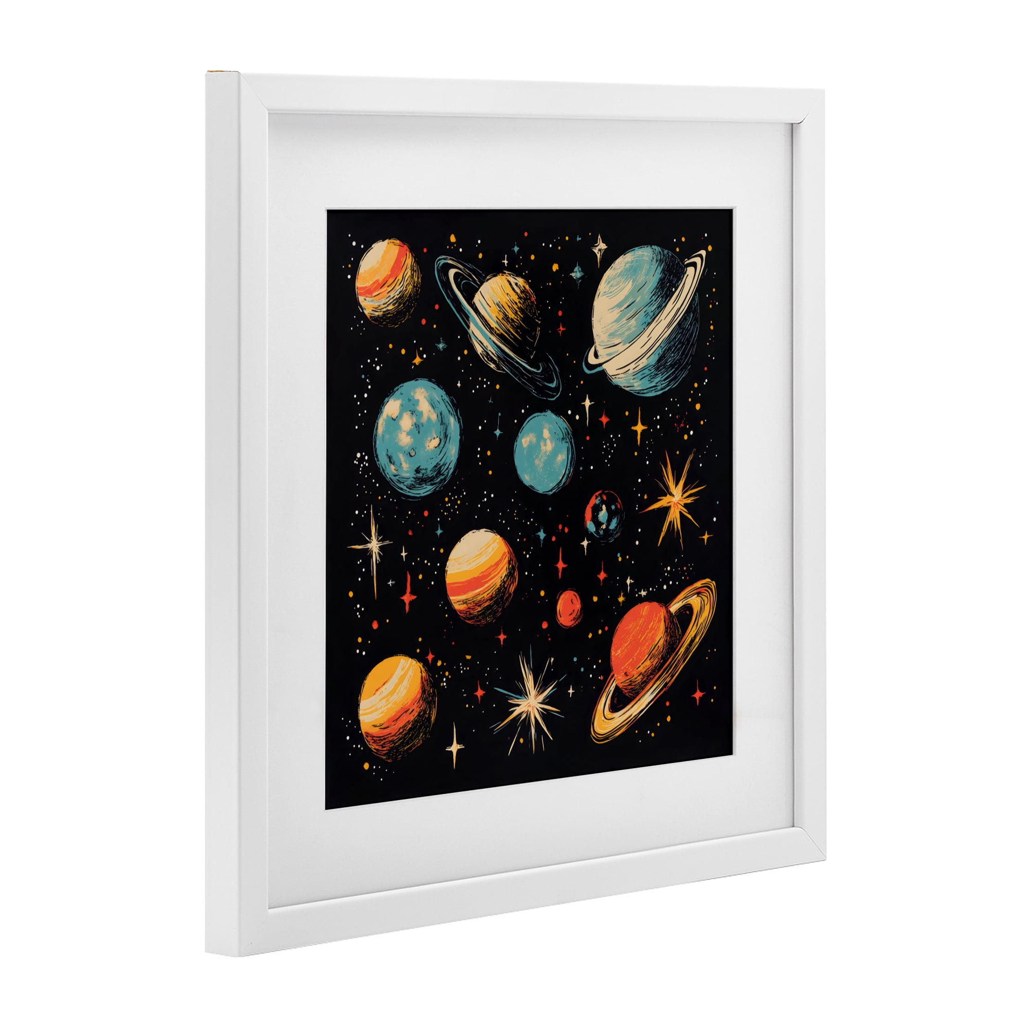 Stupell Industries Colorful Retro Planets White Framed Print Under Glass, design by Creative Studio
