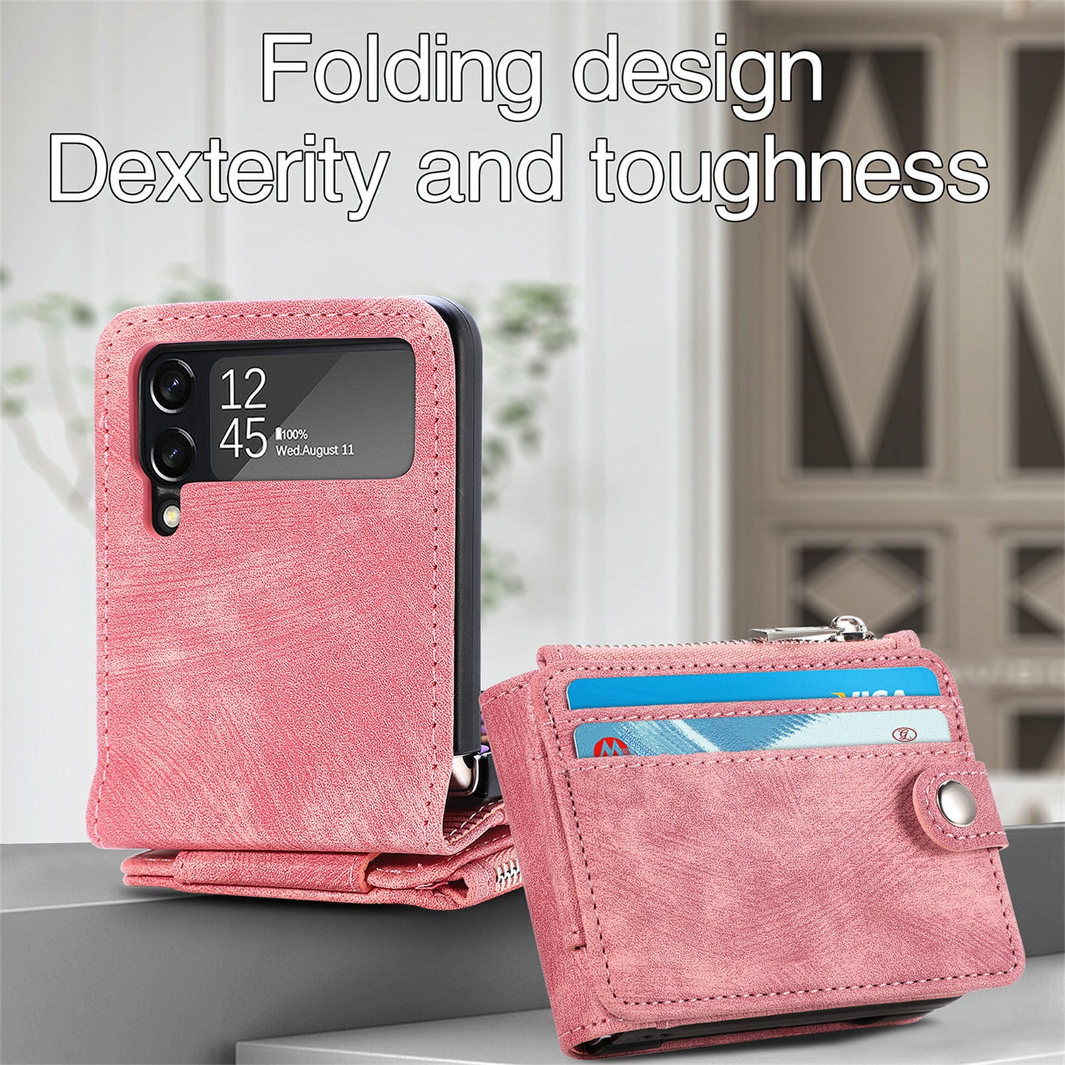 Linyune Galaxy Z Flip 4 Wallet Case Card Holder Flip Phone Cover (Blac –  Redpepper Cases