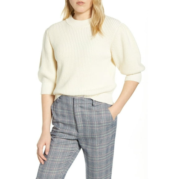 Rebecca Minkoff Women's Beige Elbow Puff Sleeve Sweater