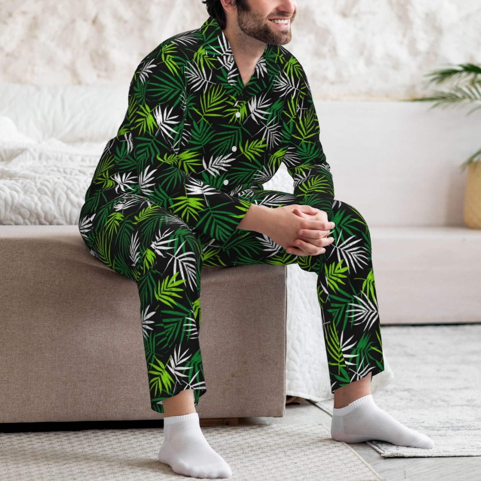 Buewutiry Mens Pajamas Set Teal Button Down Pajamas Sets For
