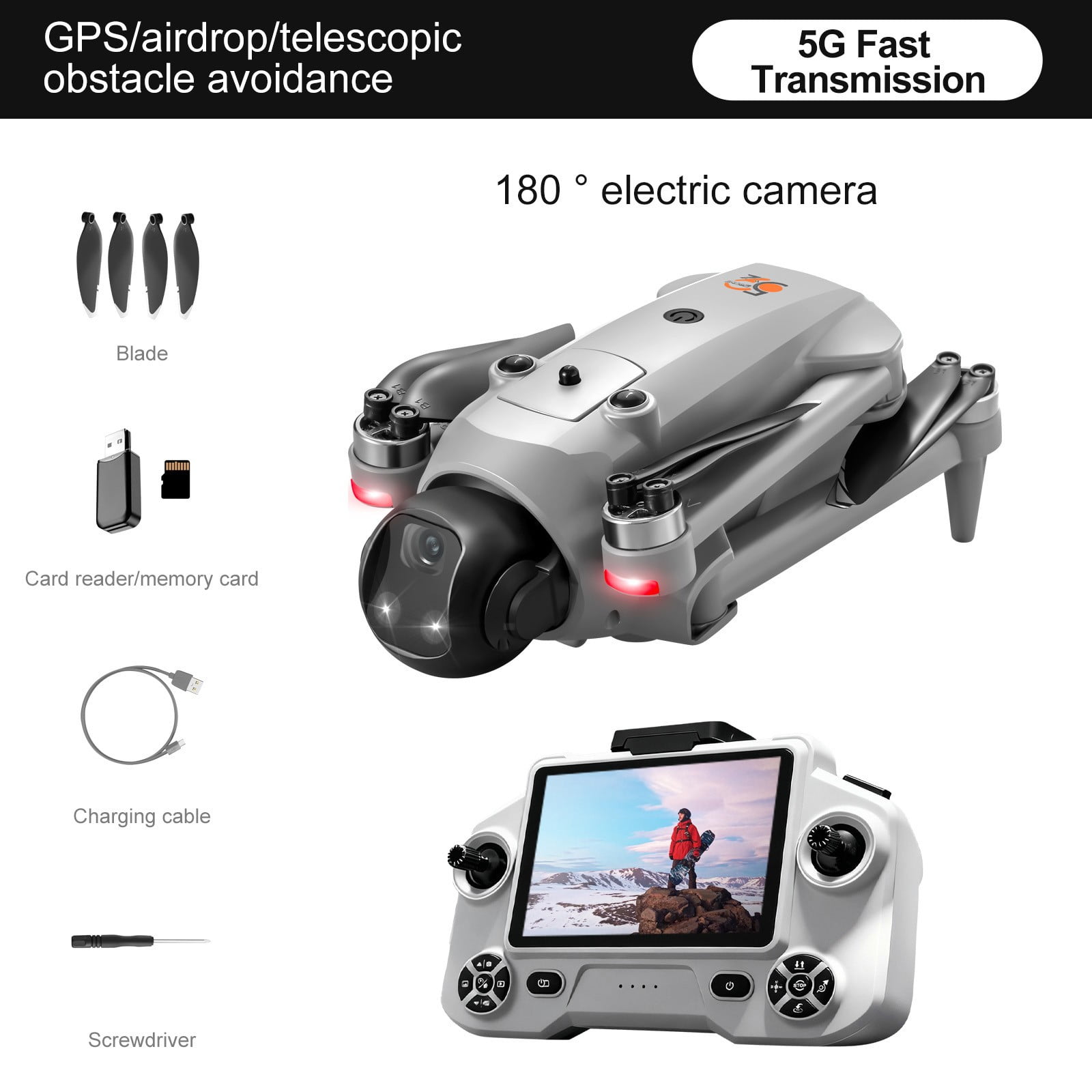 Drone with Camera for Beginners, GPS Quadcopter with 5.9” Screen Remote Control, 20 Min Flight & Long Range, Adjustable Camera & Auto Return