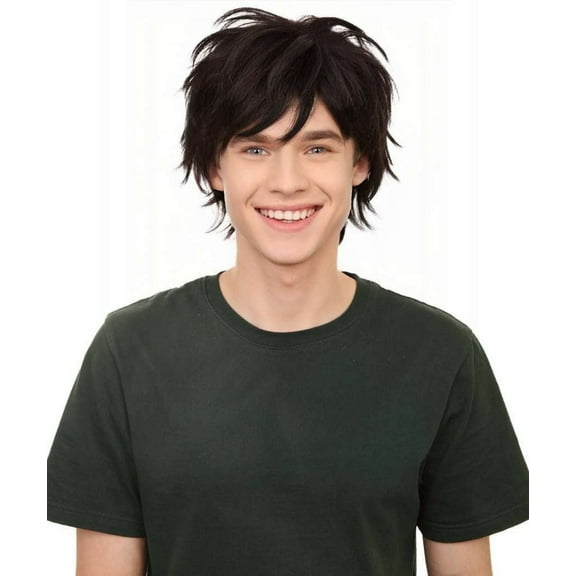 Men's Funny Black Wig – 70s 80s Curly Costume Wig for Halloween Party