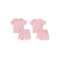 thumbnail image 2 of ALASELEGANTES Kids Toddler Baby Girl Summer Short Clothes Outfits,12 18 24 Months 2T 3T 4T Flower Print Round Neck Short Sleeve T-Shirts Tops and Shorts 2Pcs Set, 2 of 9