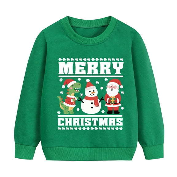 DDSOL Toddler Christmas Sweatshirt Santa Graphic Long Sleeves Top Green 4T