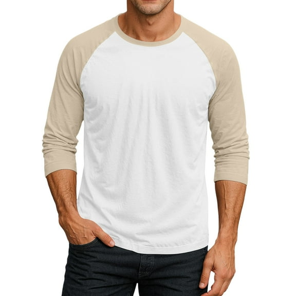 3/4 Sleeve Shirt for Men Casual Crewneck Baseball T-Shirts Fall Sport Athletic Basic Tee Color Block Tops White S