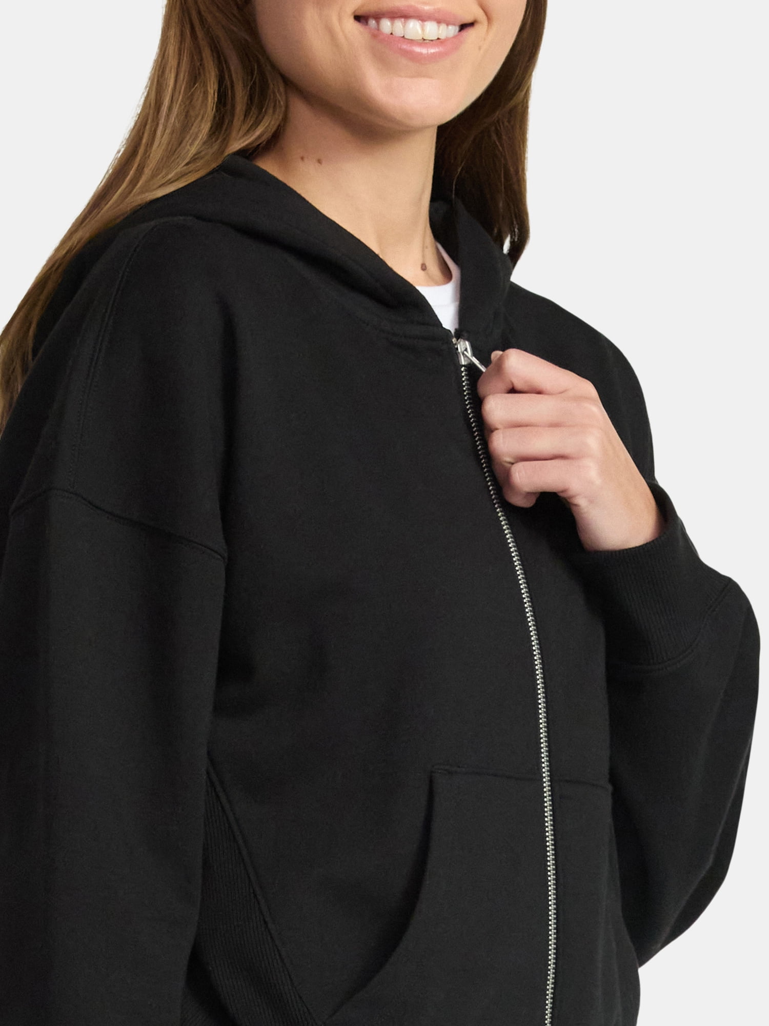 Time and Tru Women's Cropped Zip Up Fleece Hoodie, Sizes XS-XXXL