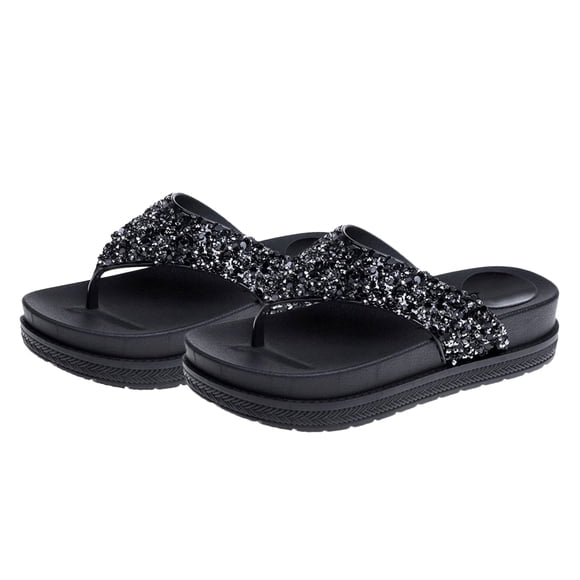 CTIRCHIU 1 Pair Summer Women Thick Sole Sandals Platform Sandals Wedge Sandals Stylish Sequined Rhinestones Flop Beach Shoes for Women Ladies (Black 38 23.5CM, 6.5US, 4UK, 37.5EU, 9.2355Inch)