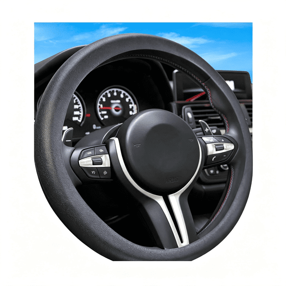 LADYGYM Car Silicone Steering Wheel Cover,Soft Odorless Silicone Leather Texture Steering Cover,Universal 13-15" Car Steering Wheel Protector (Black)