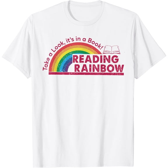 Take A Look it's In A Book Reading Book Vintage Rainbow T-Shirt men and women can wear, black, white, gifts