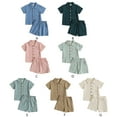 thumbnail image 5 of Uccdo 6M-4T Toddler Baby Boys Girls Summer Outfits with Pockets Button-Down Shirt Tops + Shorts Set, 5 of 5