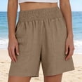 thumbnail image 5 of Yteetum Women's Cotton Linen Shorts Summer Mid Rise Elastic Waist Shorts Casual Solid Loose Lightweight Breathable Travel Vacation Shorts, 5 of 6